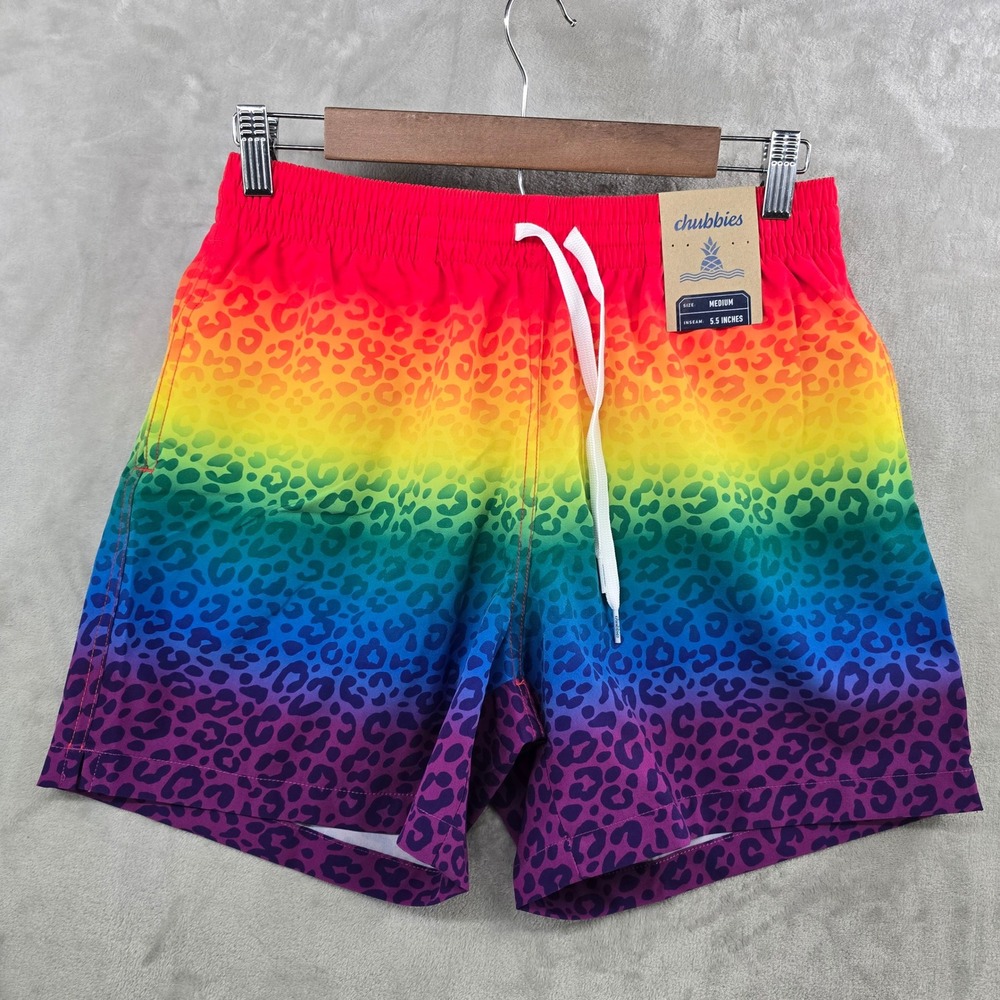 Chubbies Swim Trunks Mens Medium Rainbow Leopard The Record Holders 5.5 Inseam